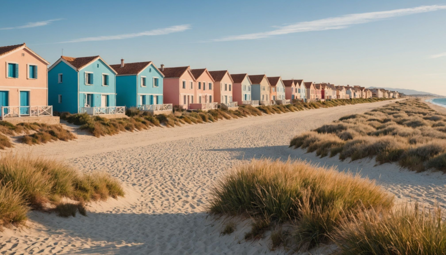Le bord de mer et les plages autour de canet-en-roussillon avec les cottages de perpignan